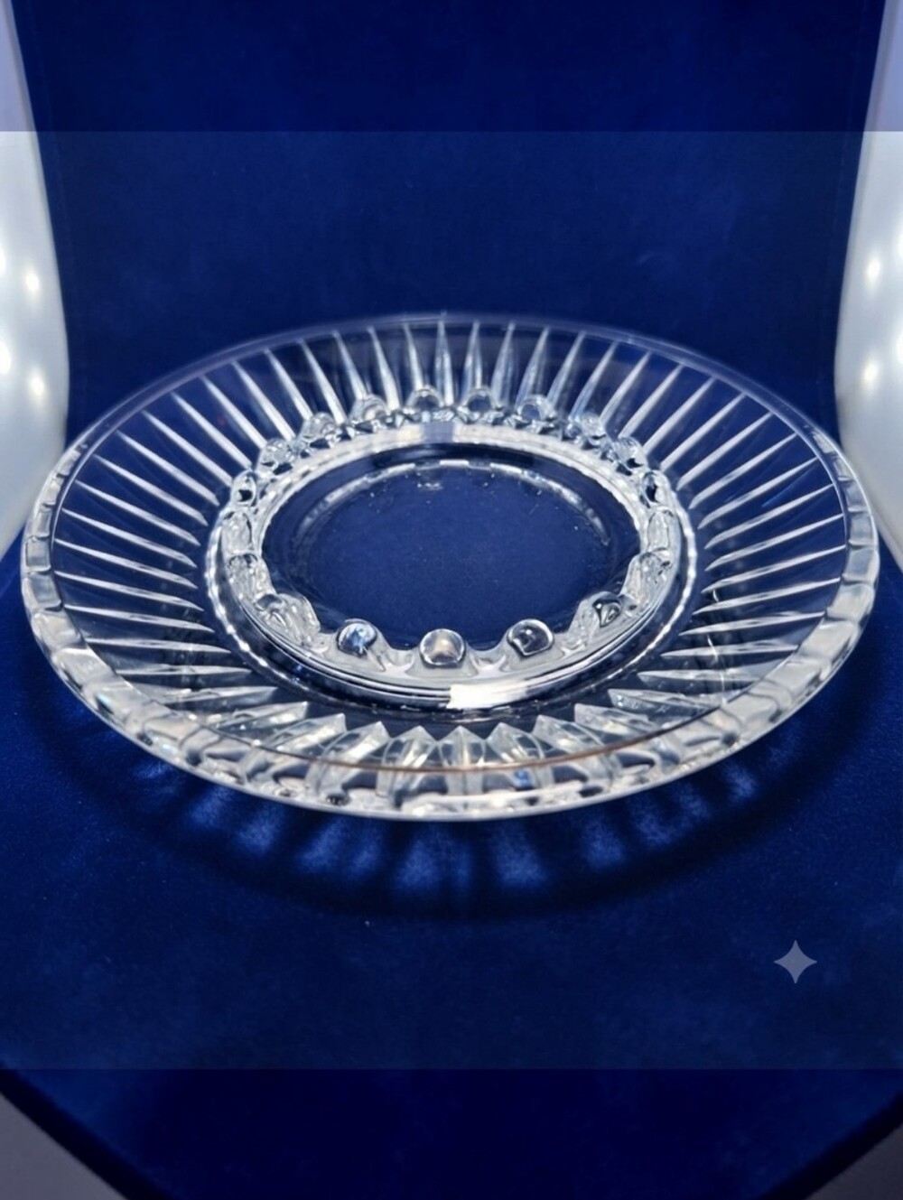 ​Vintage Mid-Century Pressed Glass Ashtray Starburst Ribbed Design **